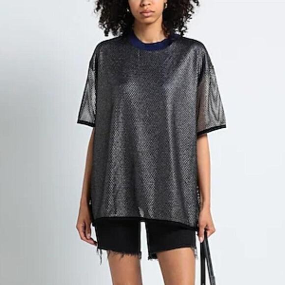 Wolford Mesh overlay t shirt Blue Gold Size arge Used Excellent Condition - Picture 4 of 7